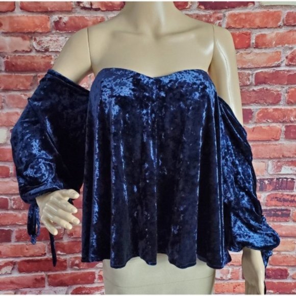 Do+Be Off Shoulder Blue Velvet Blouse Med NWT - Picture 4 of 4